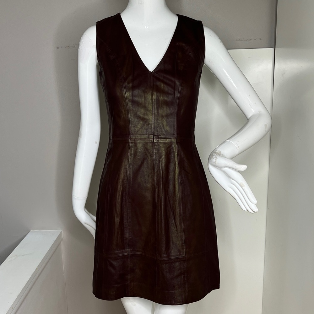 Bod & Christensen Size 2 Brown Leather Back Zip Sleeveless Mini Dress